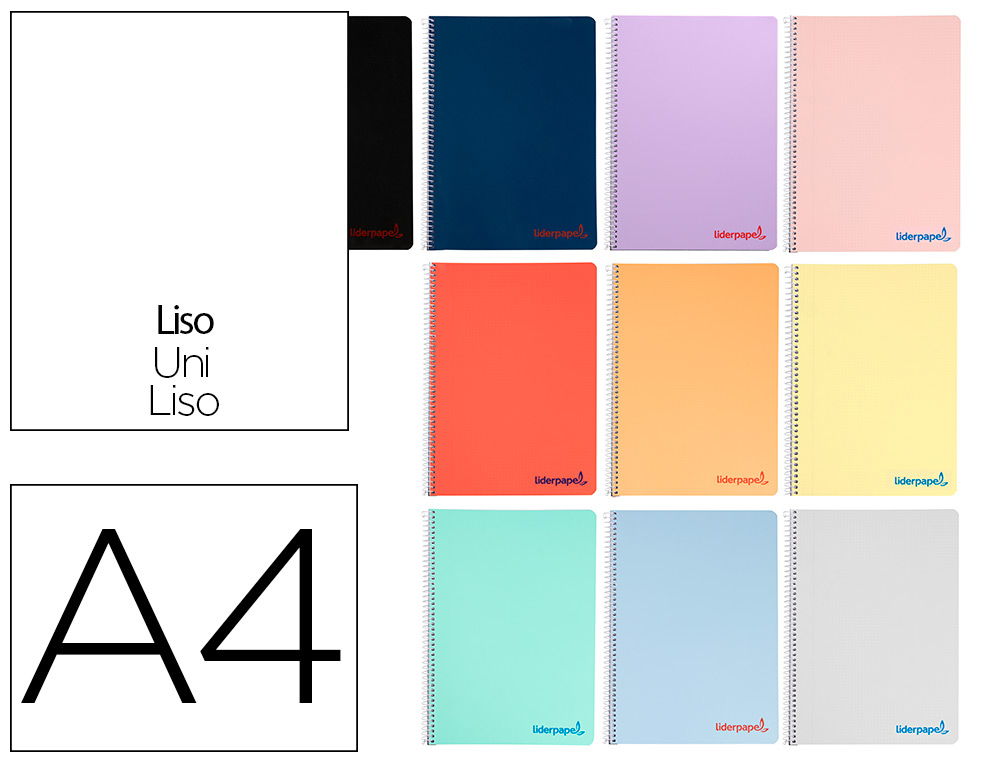 CUADERNO ESPIRAL LIDERPAPEL A4 WONDER TAPA PLASTICO 80H 90GR LISO COLORES SURTIDOS