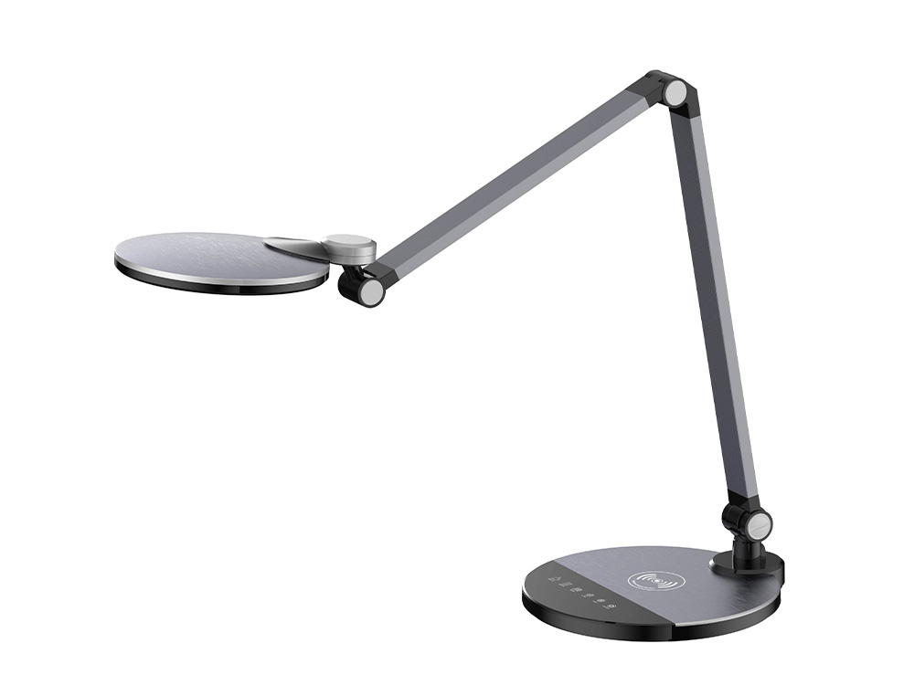 LAMPARA DE ESCRITORIO Q-CONNECT LED 9W 600 LM TACTIL 3 NIVELES COLOR CABEZA BRAZO ORIENTABLE INALAMBRICA NEGRO