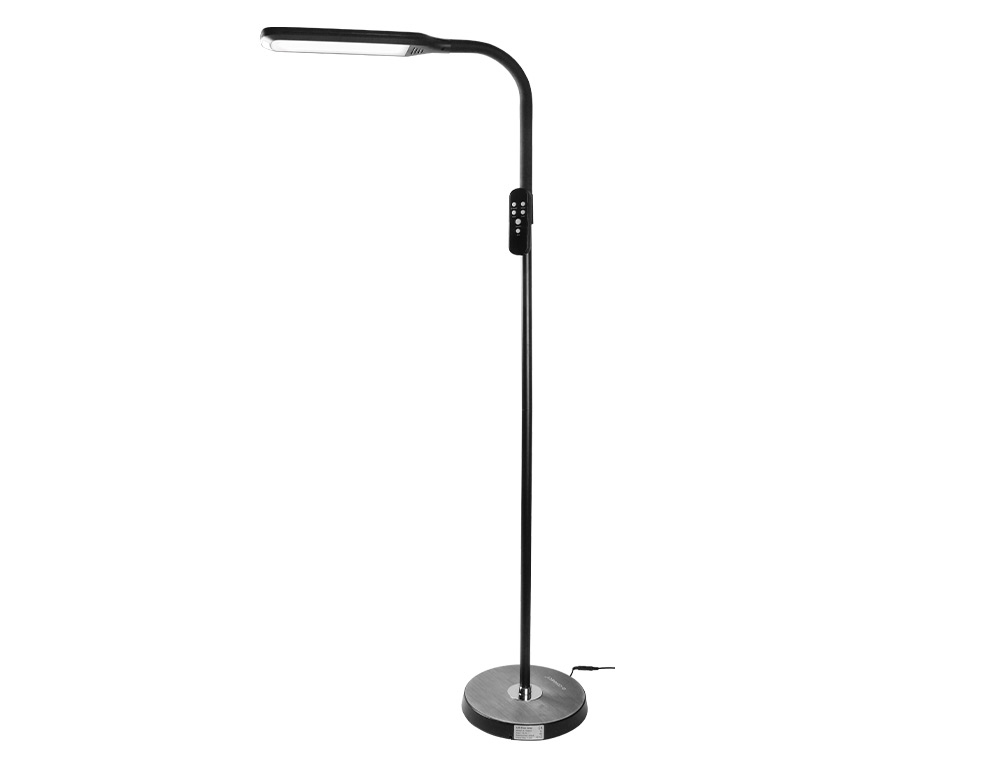 LAMPARA DE SUELO Q-CONNECT LED 15W 850 LM 3 NIVELES COLOR BRILLO REGULABLE CUELLO FLEXIBLE CONTROL REMOTO NEGRO