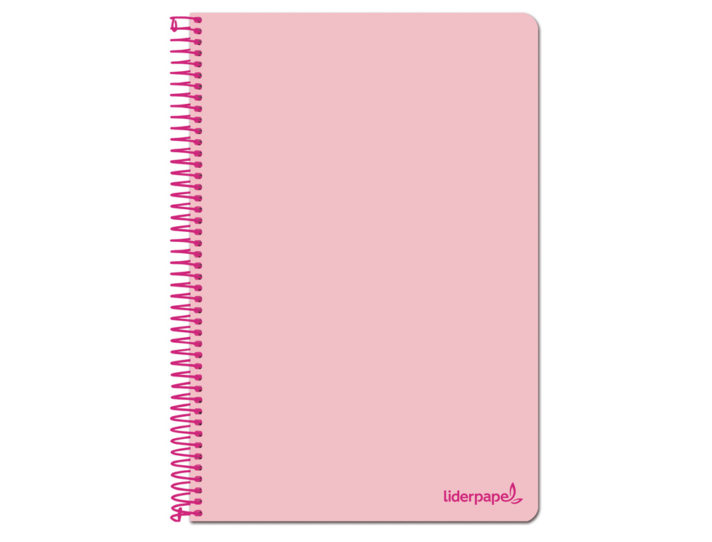 CUADERNO ESPIRAL LIDERPAPEL FOLIO WRITE TAPA BLANDA 80H 60GR CUADRO 4MM CON MARGEN COLOR ROSA