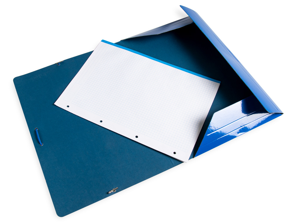 CARPETA LIDERPAPEL GOMAS TRES SOLAPAS CARTON PLASTIFICADO FOLIO COLOR AZUL