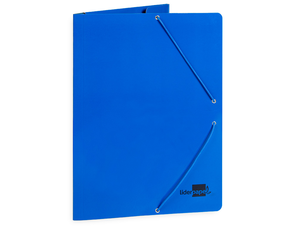 CARPETA LIDERPAPEL GOMAS TRES SOLAPAS CARTON PLASTIFICADO FOLIO COLOR AZUL
