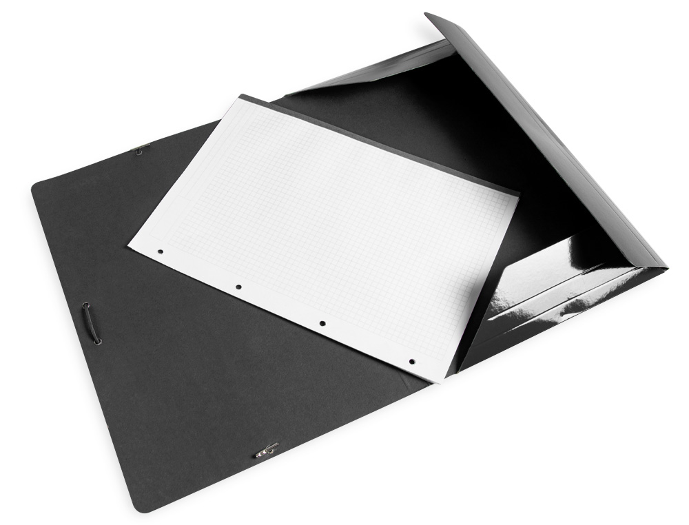 CARPETA LIDERPAPEL GOMAS TRES SOLAPAS CARTON PLASTIFICADO FOLIO COLOR NEGRO