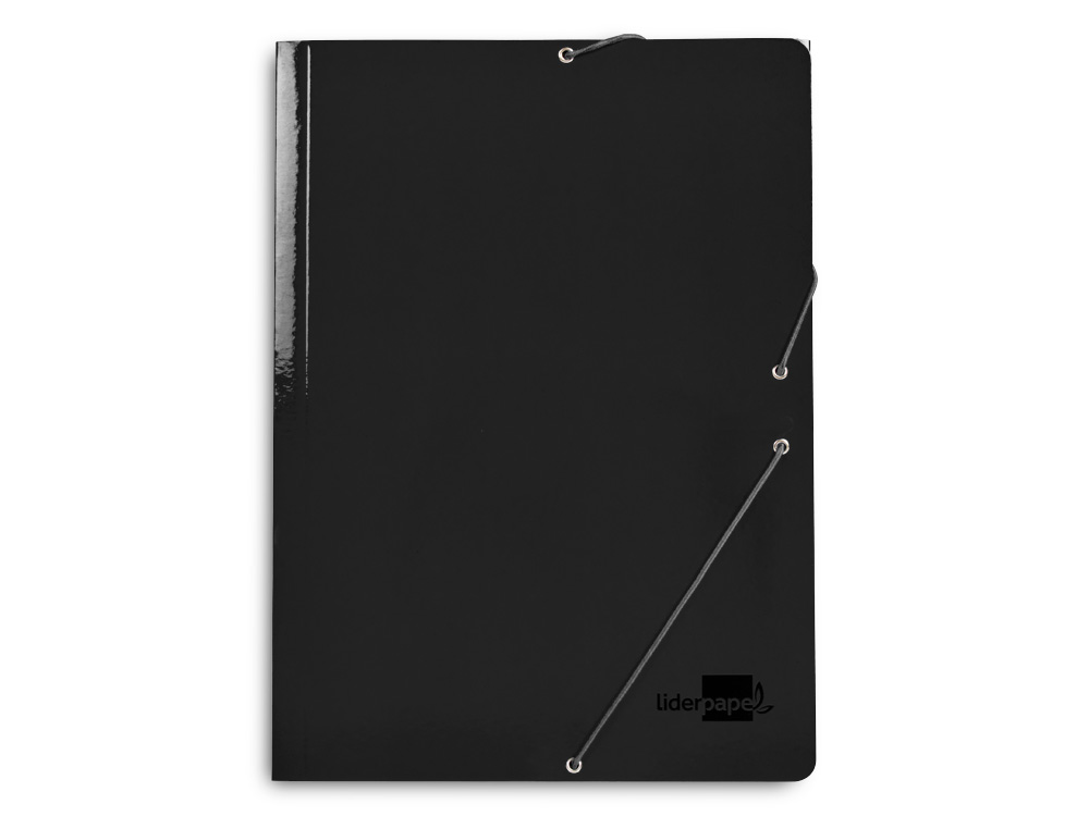 CARPETA LIDERPAPEL GOMAS TRES SOLAPAS CARTON PLASTIFICADO FOLIO COLOR NEGRO