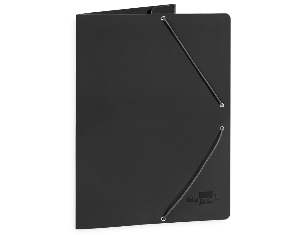 CARPETA LIDERPAPEL GOMAS TRES SOLAPAS CARTON PLASTIFICADO FOLIO COLOR NEGRO