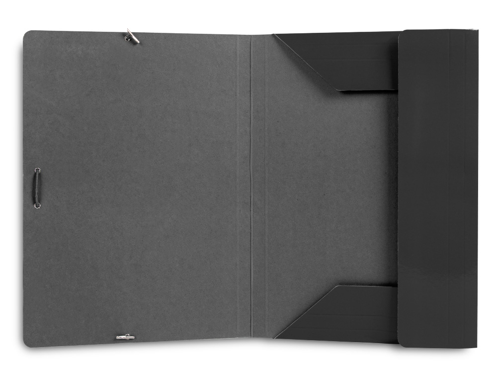 CARPETA LIDERPAPEL GOMAS TRES SOLAPAS CARTON PLASTIFICADO FOLIO COLOR NEGRO