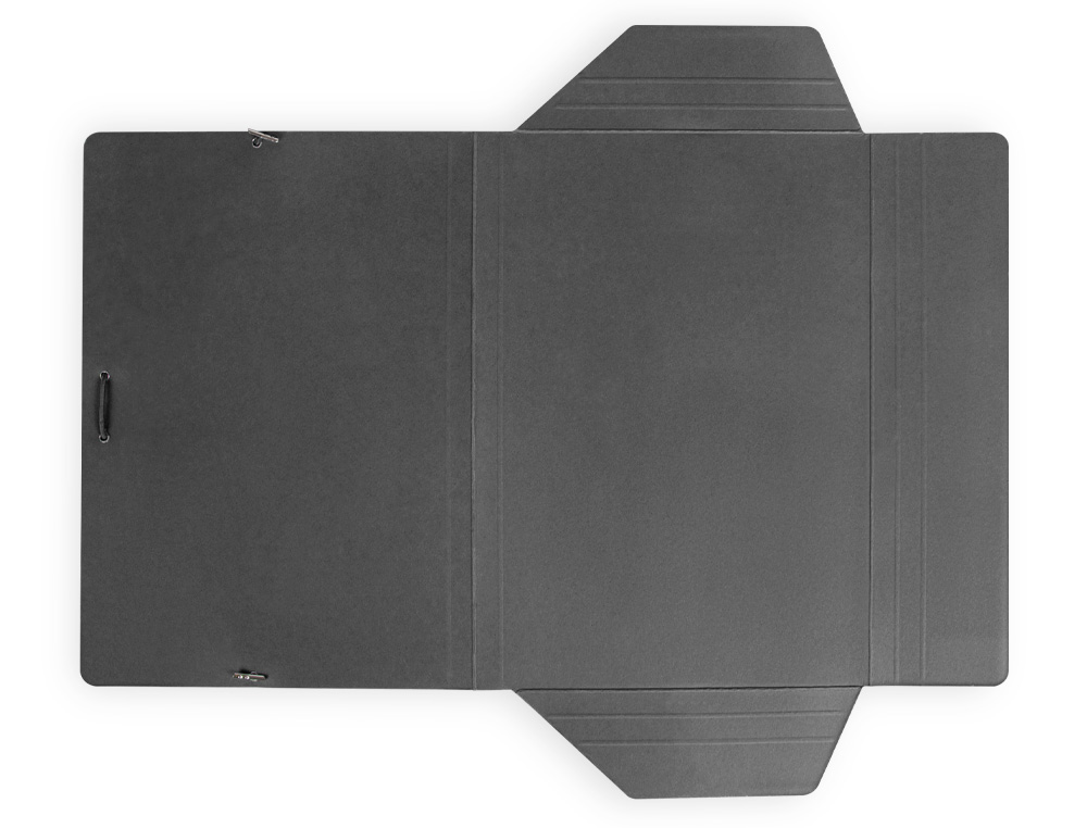 CARPETA LIDERPAPEL GOMAS TRES SOLAPAS CARTON PLASTIFICADO FOLIO COLOR NEGRO