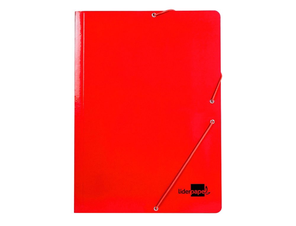 CARPETA LIDERPAPEL GOMAS TRES SOLAPAS CARTON PLASTIFICADO FOLIO COLOR ROJO