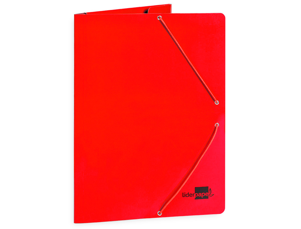 CARPETA LIDERPAPEL GOMAS TRES SOLAPAS CARTON PLASTIFICADO FOLIO COLOR ROJO