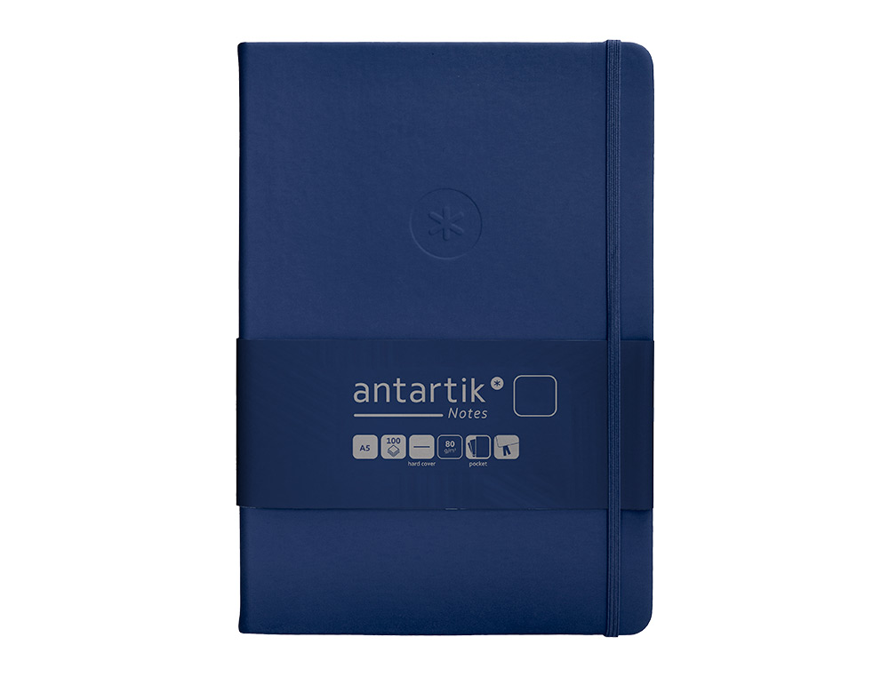 CUADERNO CON GOMILLA ANTARTIK NOTES TAPA DURA A5 HOJAS LISAS AZUL MARINO 100 HOJAS 80 GR FSC
