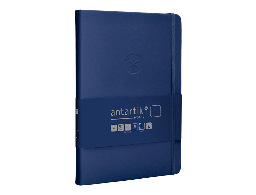 CUADERNO CON GOMILLA ANTARTIK NOTES TAPA DURA A5 HOJAS LISAS AZUL MARINO 100 HOJAS 80 GR FSC