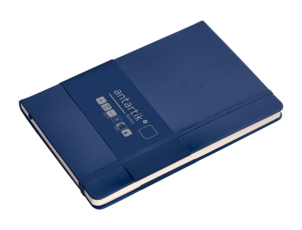 CUADERNO CON GOMILLA ANTARTIK NOTES TAPA DURA A5 HOJAS LISAS AZUL MARINO 100 HOJAS 80 GR FSC