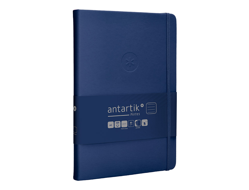 CUADERNO CON GOMILLA ANTARTIK NOTES TAPA DURA A5 HOJAS RAYAS AZUL MARINO 100 HOJAS 80 GR FSC