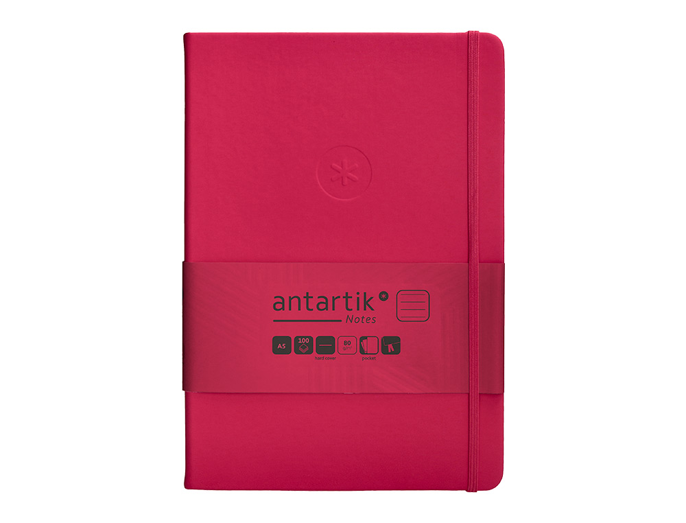 CUADERNO CON GOMILLA ANTARTIK NOTES TAPA DURA A5 HOJAS RAYAS BURDEOS 100 HOJAS 80 GR FSC