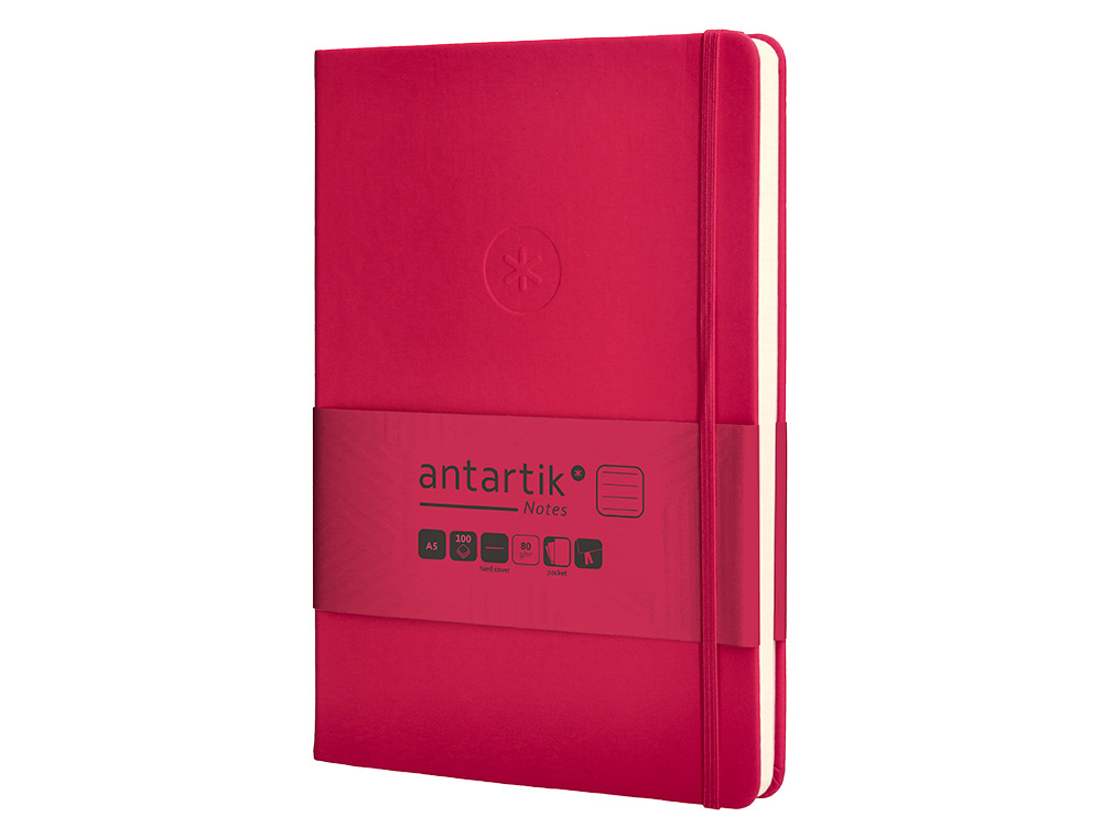 CUADERNO CON GOMILLA ANTARTIK NOTES TAPA DURA A5 HOJAS RAYAS BURDEOS 100 HOJAS 80 GR FSC
