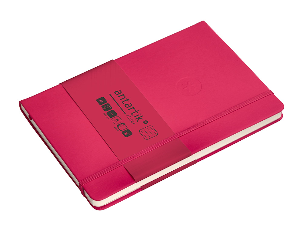 CUADERNO CON GOMILLA ANTARTIK NOTES TAPA DURA A5 HOJAS RAYAS BURDEOS 100 HOJAS 80 GR FSC