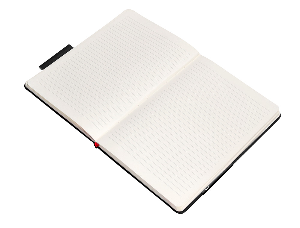 CUADERNO CON GOMILLA ANTARTIK NOTES TAPA DURA A5 HOJAS RAYAS NEGRO Y ROJO 100 HOJAS 80 GR FSC