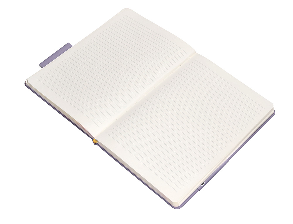 CUADERNO CON GOMILLA ANTARTIK NOTES TAPA DURA A5 HOJAS RAYAS MORADO Y AMARILLO 100 HOJAS 80 GR FSC