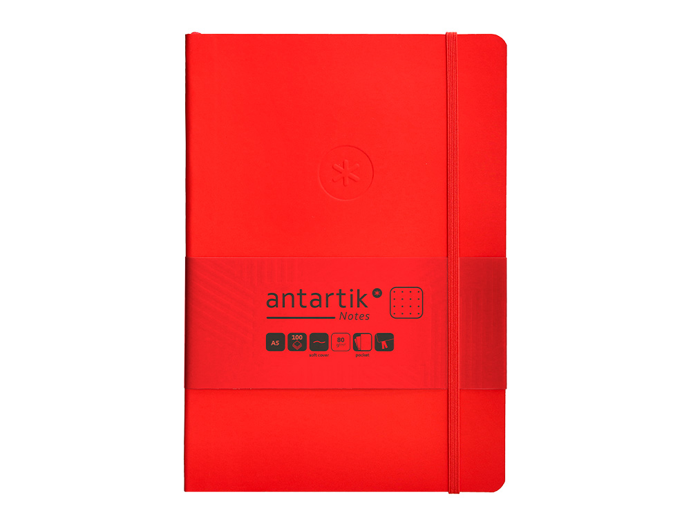 CUADERNO CON GOMILLA ANTARTIK NOTES TAPA BLANDA A5 HOJAS PUNTOS ROJO 80 HOJAS 80 GR FSC
