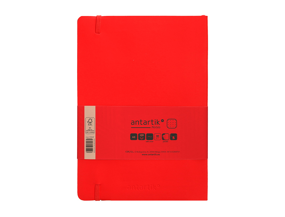 CUADERNO CON GOMILLA ANTARTIK NOTES TAPA BLANDA A5 HOJAS PUNTOS ROJO 80 HOJAS 80 GR FSC