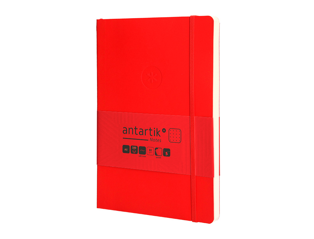 CUADERNO CON GOMILLA ANTARTIK NOTES TAPA BLANDA A5 HOJAS PUNTOS ROJO 80 HOJAS 80 GR FSC