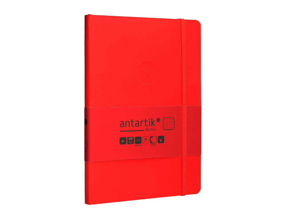 CUADERNO CON GOMILLA ANTARTIK NOTES TAPA BLANDA A5 HOJAS PUNTOS ROJO 80 HOJAS 80 GR FSC
