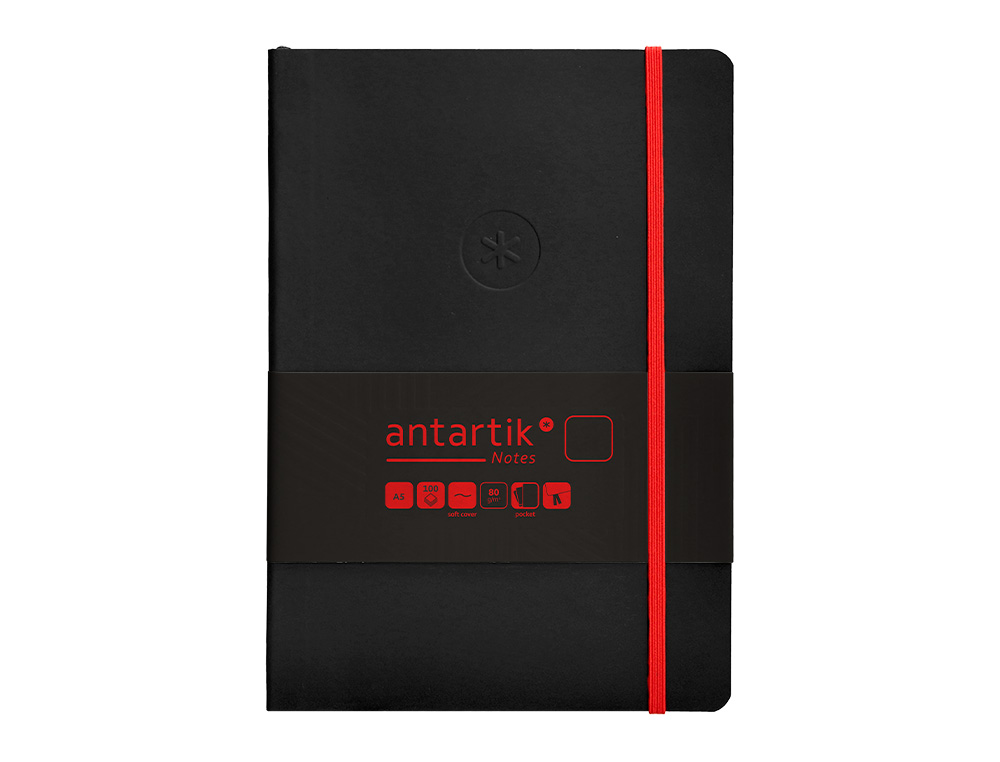 CUADERNO CON GOMILLA ANTARTIK NOTES TAPA BLANDA A5 HOJAS LISAS NEGRO Y ROJO 80 HOJAS 80 GR FSC