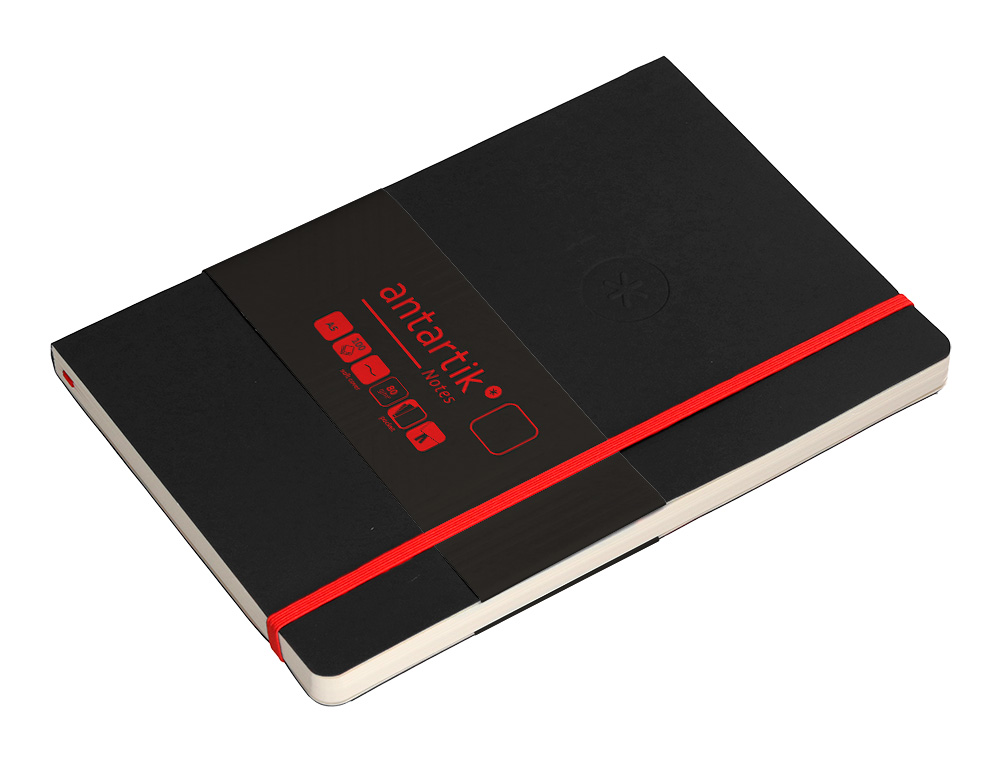 CUADERNO CON GOMILLA ANTARTIK NOTES TAPA BLANDA A5 HOJAS LISAS NEGRO Y ROJO 80 HOJAS 80 GR FSC