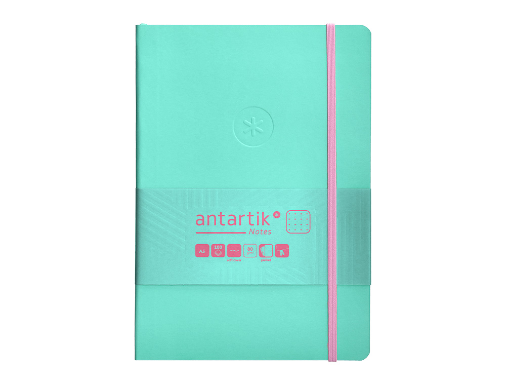 CUADERNO CON GOMILLA ANTARTIK NOTES TAPA BLANDA A5 HOJAS PUNTOS ROSA Y TURQUESA 80 HOJAS 80 GR FSC
