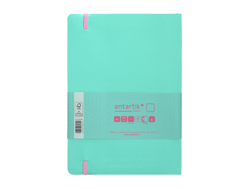 CUADERNO CON GOMILLA ANTARTIK NOTES TAPA BLANDA A5 HOJAS PUNTOS ROSA Y TURQUESA 80 HOJAS 80 GR FSC