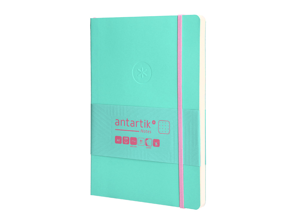 CUADERNO CON GOMILLA ANTARTIK NOTES TAPA BLANDA A5 HOJAS PUNTOS ROSA Y TURQUESA 80 HOJAS 80 GR FSC