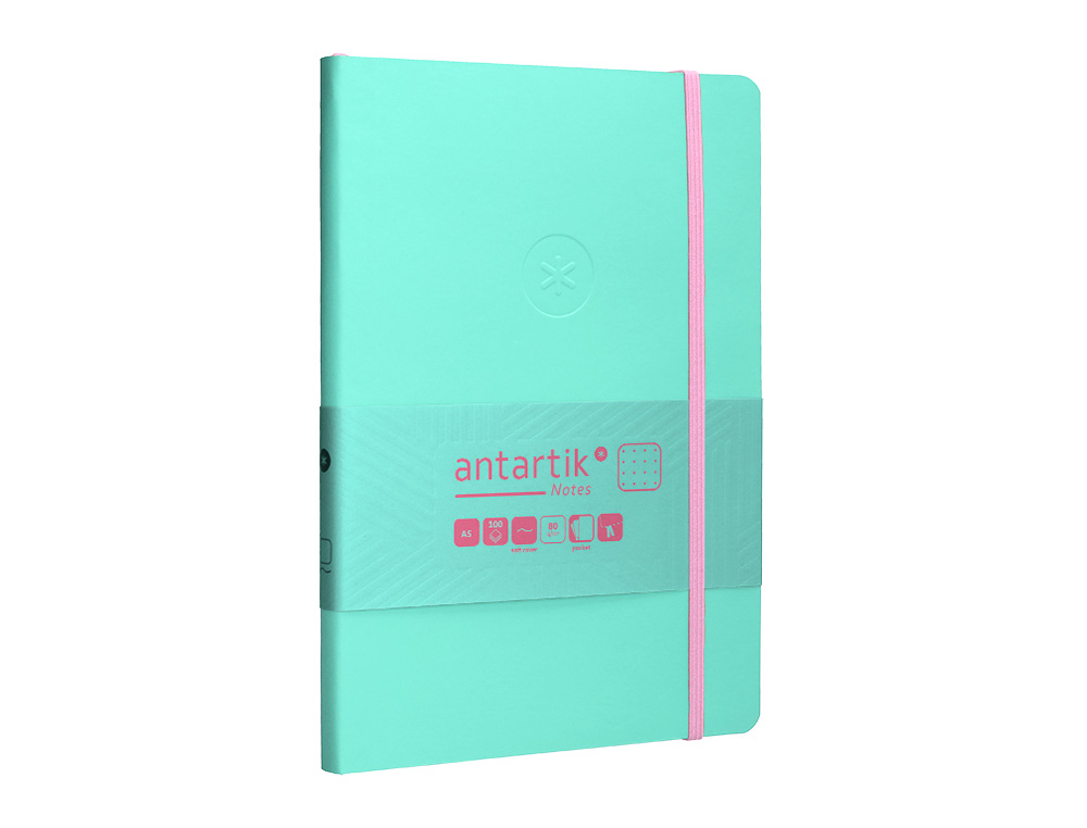 CUADERNO CON GOMILLA ANTARTIK NOTES TAPA BLANDA A5 HOJAS PUNTOS ROSA Y TURQUESA 80 HOJAS 80 GR FSC