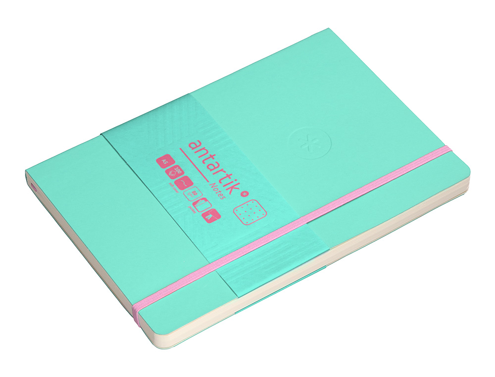 CUADERNO CON GOMILLA ANTARTIK NOTES TAPA BLANDA A5 HOJAS PUNTOS ROSA Y TURQUESA 80 HOJAS 80 GR FSC