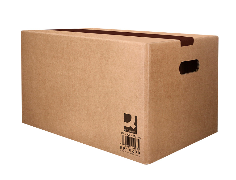 CAJA PARA EMBALAR Q-CONNECT AMERICANA ULTRA RESISTENTE CON ASAS CARTON CANAL DOBLE 7 MM COLOR KRAFT 600X400X290 MM