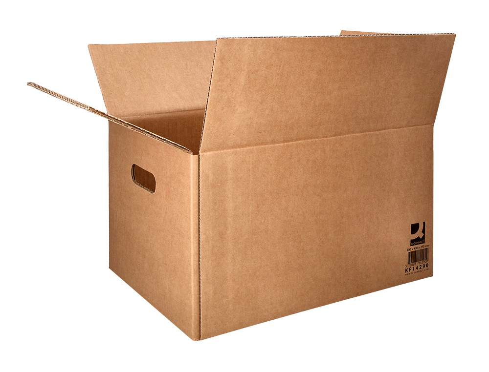 CAJA PARA EMBALAR Q-CONNECT AMERICANA ULTRA RESISTENTE CON ASAS CARTON CANAL DOBLE 7 MM COLOR KRAFT 600X400X290 MM
