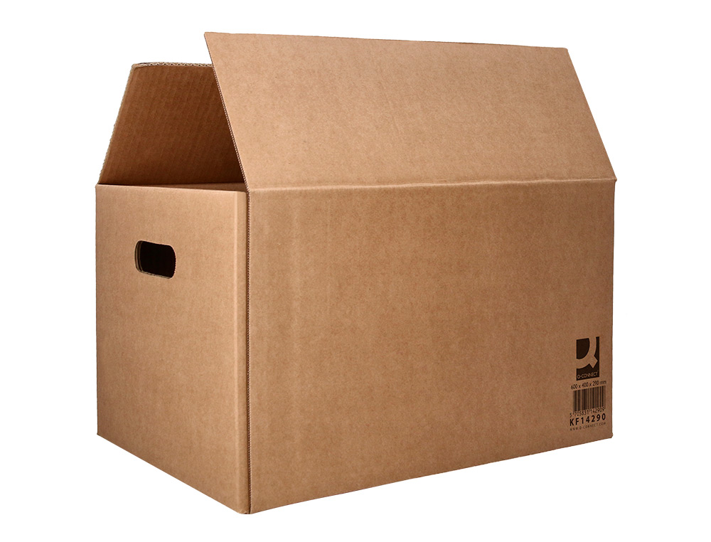 CAJA PARA EMBALAR Q-CONNECT AMERICANA ULTRA RESISTENTE CON ASAS CARTON CANAL DOBLE 7 MM COLOR KRAFT 600X400X290 MM