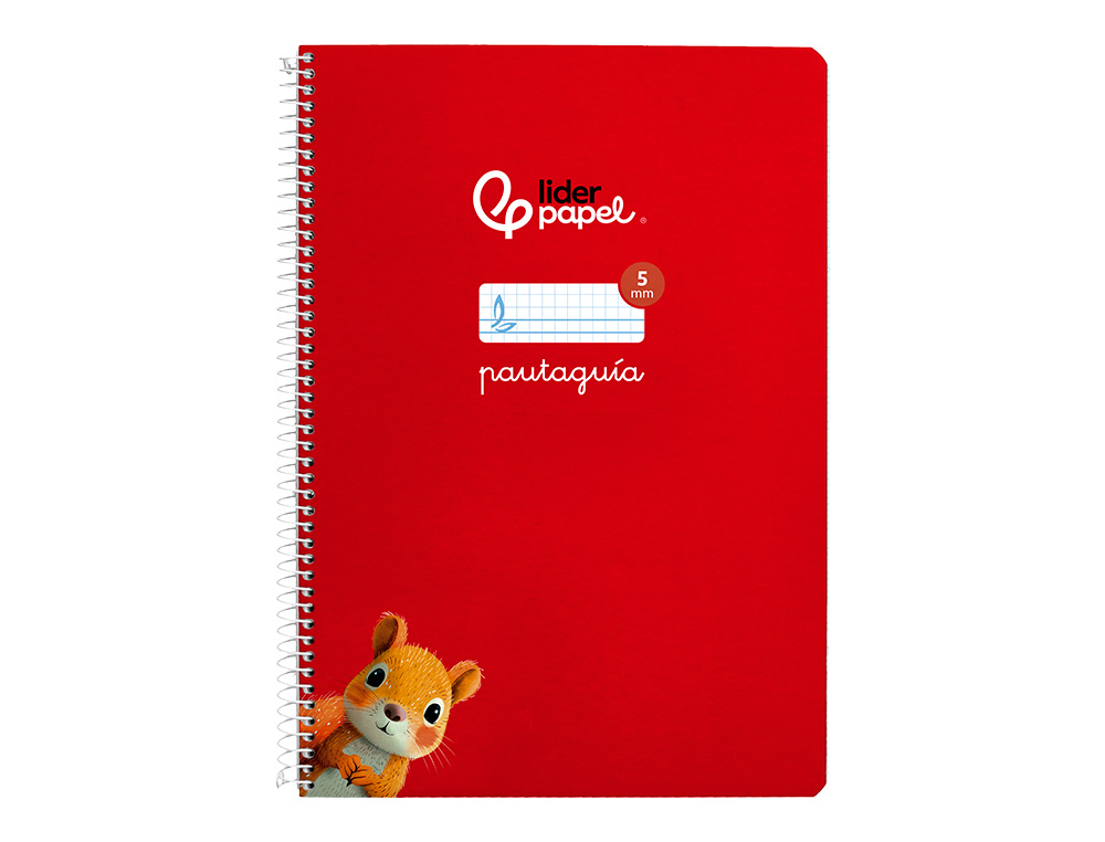 CUADERNO ESPIRAL LIDERPAPEL DIN A4 PAUTAGUIA TAPA DURA 80H 90GR CUADRO PAUTADO 5MM COLOR ROJO