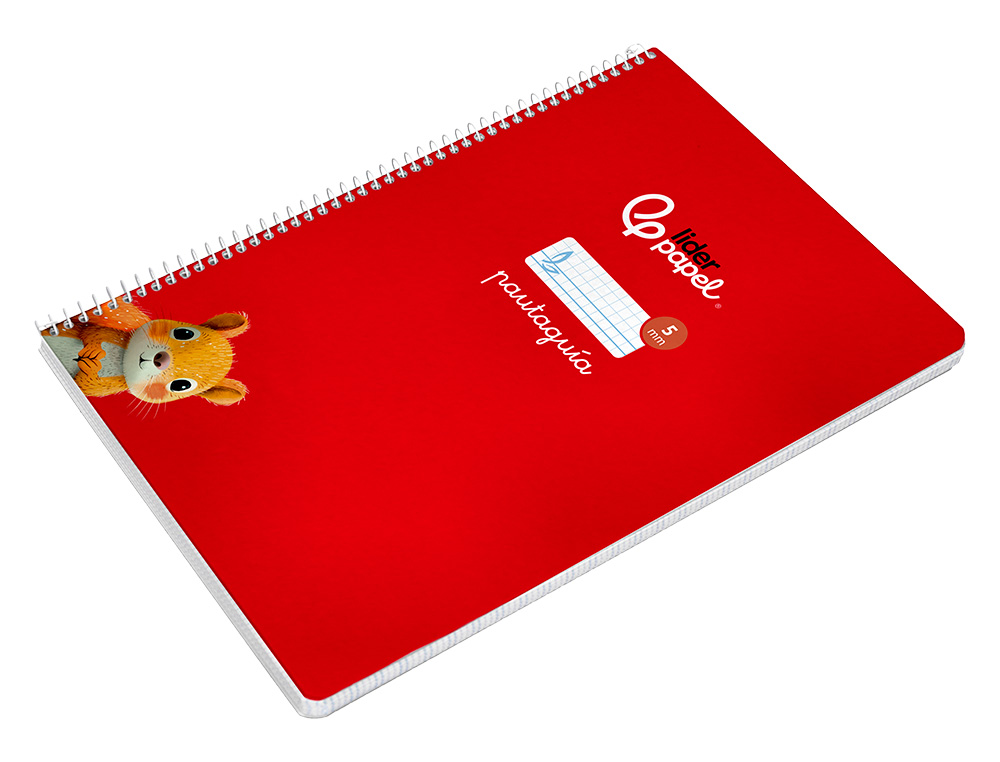 CUADERNO ESPIRAL LIDERPAPEL DIN A4 PAUTAGUIA TAPA DURA 80H 90GR CUADRO PAUTADO 5MM COLOR ROJO