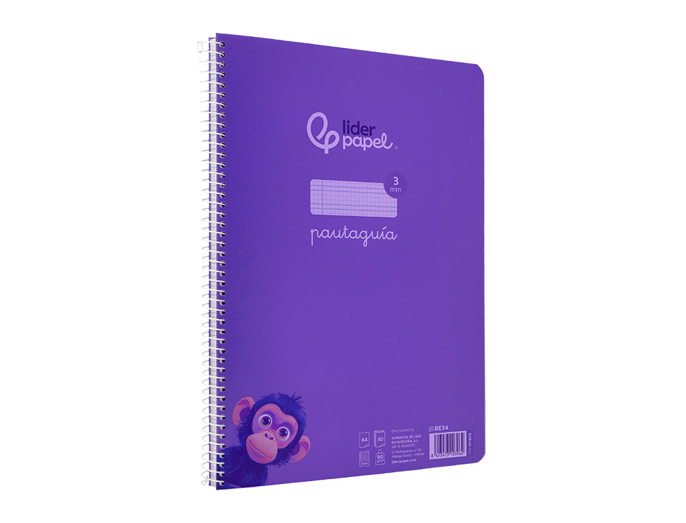CUADERNO ESPIRAL LIDERPAPEL A4 PAUTAGUIA TAPA PLASTICO 80H 90GR CUADRO PAUTADO 3 MM CON MARGEN COLOR LILA
