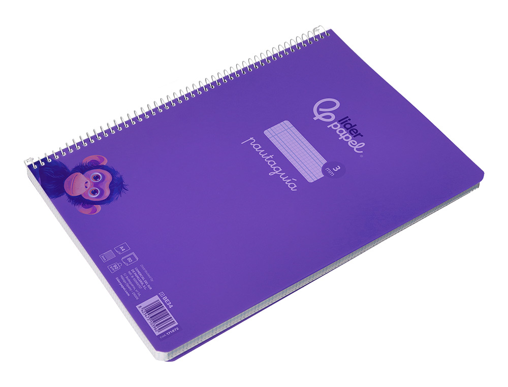 CUADERNO ESPIRAL LIDERPAPEL A4 PAUTAGUIA TAPA PLASTICO 80H 90GR CUADRO PAUTADO 3 MM CON MARGEN COLOR LILA