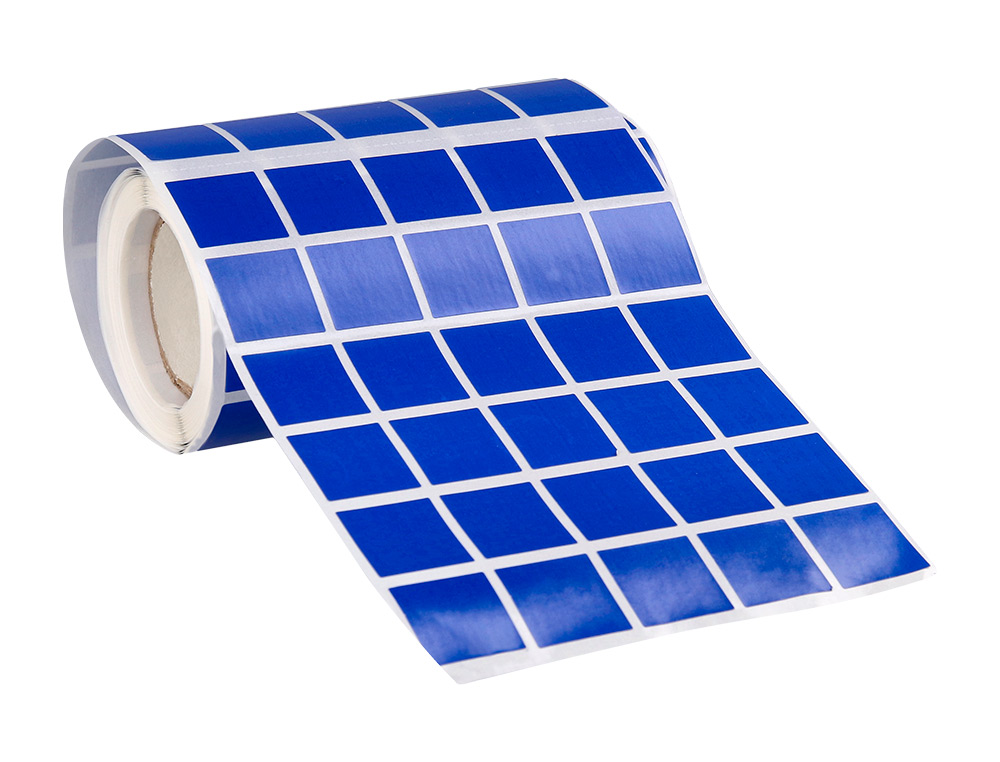 GOMETS LIDERPAPEL AUTOADHESIVO CUADRADO 20X20 MM AZUL ROLLO DE 2000 UNIDADES EN CAJA DE CARTON