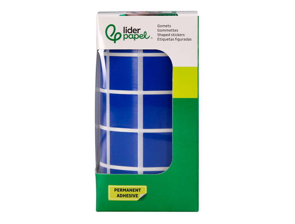 GOMETS LIDERPAPEL AUTOADHESIVO CUADRADO 20X20 MM AZUL ROLLO DE 2000 UNIDADES EN CAJA DE CARTON