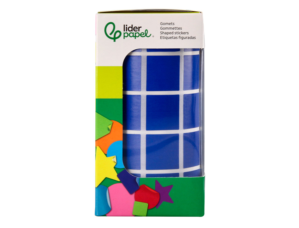GOMETS LIDERPAPEL AUTOADHESIVO CUADRADO 20X20 MM AZUL ROLLO DE 2000 UNIDADES EN CAJA DE CARTON