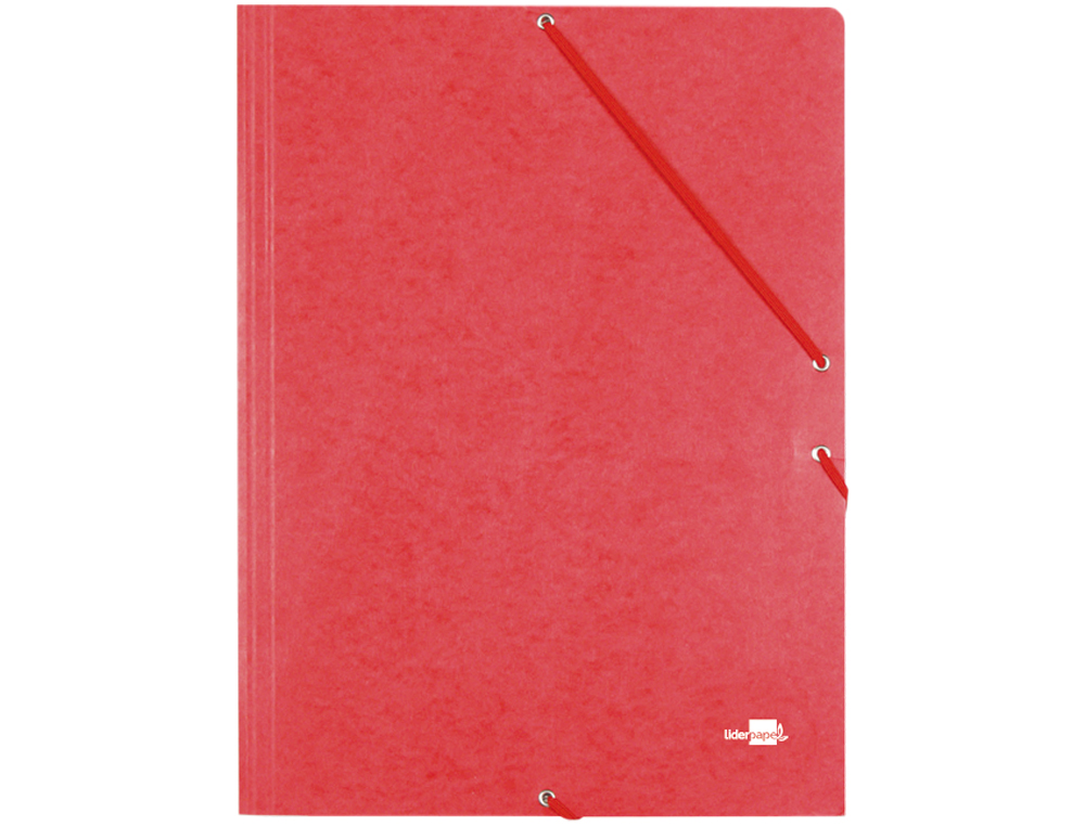 CARPETA LIDERPAPEL GOMAS TRES SOLAPAS CARTON SIMIL PRESPAN FOLIO COLOR ROJO