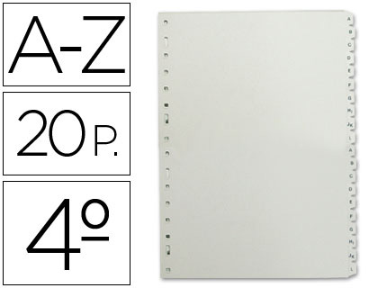 SEPARADOR ALFABETICO MULTIFIN 3002 PLASTICO CUARTO NATURAL 20 PESTAAS 155X215 MM