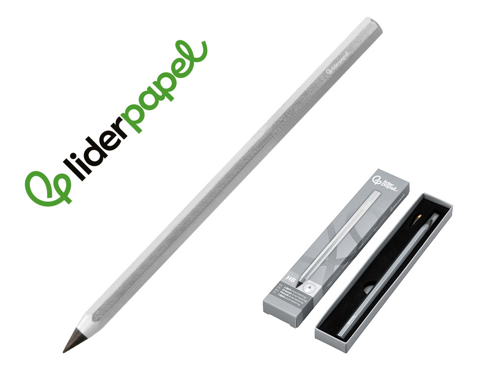 LAPIZ DE GRAFITO INFINITO LIDERPAPEL ALUMINIO HEXAGONAL PLATEADO ULTRA RESISTENTE 1 PUNTA DE RECAMBIO